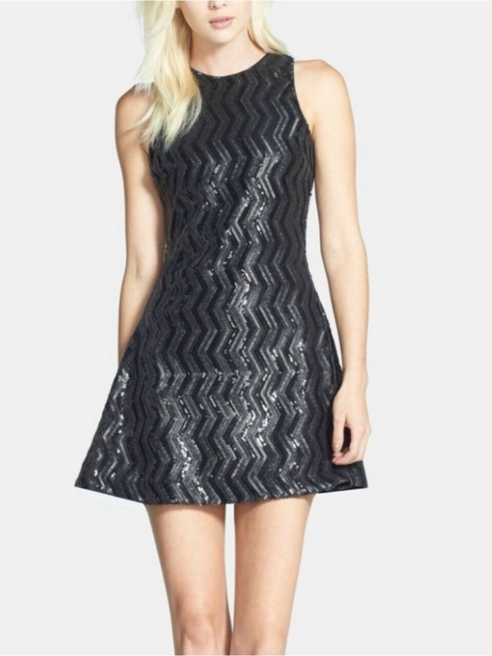 Dress the Population Black Sequin Chevron Mini Dress